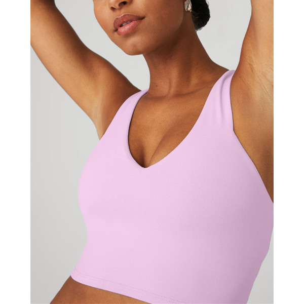 Womens V Neck Longline Sports Bra , yoga crop top, Workout Tank Top with Built in Bra