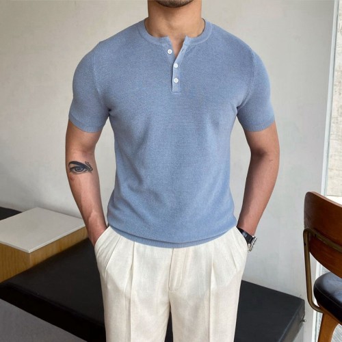 Men's wear summer new sweater crewneck short sleeve woollen knitted T-shirt men