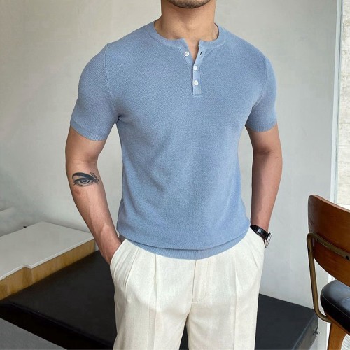 Men's wear summer new sweater crewneck short sleeve woollen knitted T-shirt men