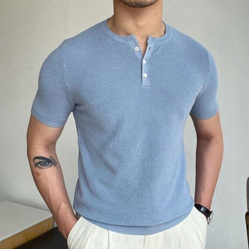 Men's wear summer new sweater crewneck short sleeve woollen knitted T-shirt men