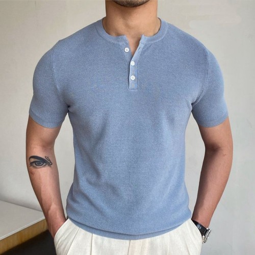 Men's wear summer new sweater crewneck short sleeve woollen knitted T-shirt men