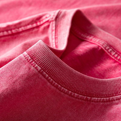 Watermelon red old retro 220g heavy new men's short sleeve T-shirt solid color loose style top