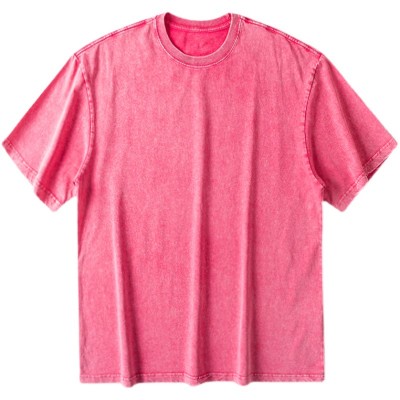 Watermelon red old retro 220g heavy new men's short sleeve T-shirt solid color loose style top