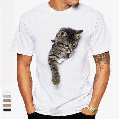 3D cat pattern printed men's T-shirt 3D printed short sleeve