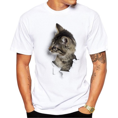 3D cat pattern printed men's T-shirt 3D printed short sleeve