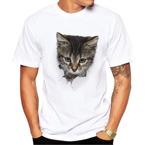 3D cat pattern printed men's T-shirt 3D printed short sleeve