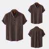 Summer men's cotton hemp stand collar casual short sleeve shirt men's beach T-shirt