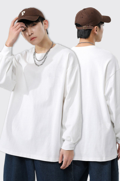 280g thick cotton texture loose pure color render high quality long sleeve sweater shirt for men