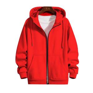 Hooded cardigan men's 300G solid color zipper jacket plus velvet thickened loose casual top for men
