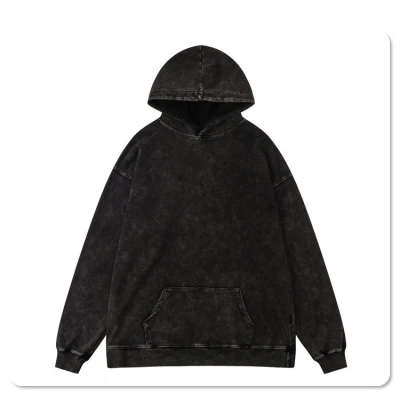 Tide brand old solid color hoodie loose high street retro long sleeve 380g wool circle hoodie men