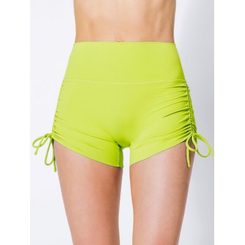 Tummy control no front seam flattering yoga shorts with side string