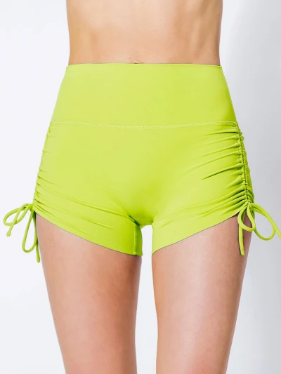 Tummy control no front seam flattering yoga shorts with side string