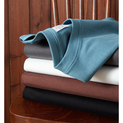 300g heavy street loose off shoulder T-shirt cotton men's solid color short sleeve large size men's T-shirt