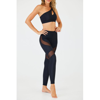 High waist sexy mesh yoga leggings tummy control ribbed fitness tights