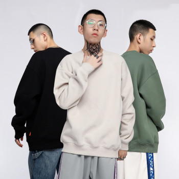 Men's 360 g plus velvet popular logo loose pure color round collar couples in the fall of fleece male long sleeves sweatshirt