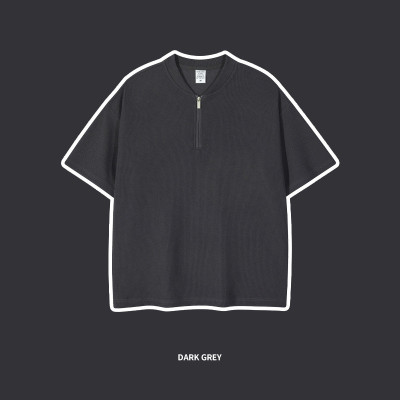 Summer 260 g waffle breathable collar cardigan high street loose popular logo t-shirts with short sleeves