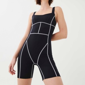 One piece contrast yoga shorts jumpsuits for women trendy biker shorts