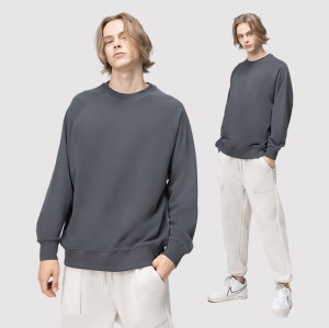 Fall 330 g horn sleeve round collar streets of pure color fleece popular logo sweatshirt men