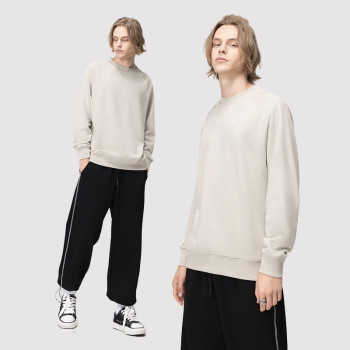 Fall 330 g horn sleeve round collar streets of pure color fleece popular logo sweatshirt men