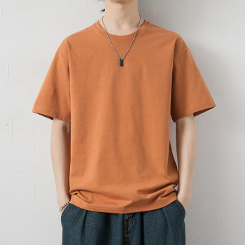 200g large size summer men's short sleeve T-shirt solid color everything matching loose crewneck clothes printed logo