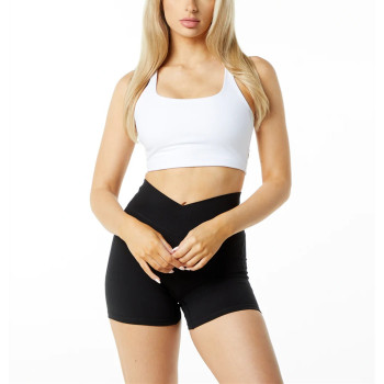 Cross waist power biker shorts for women compressive training gym shorts