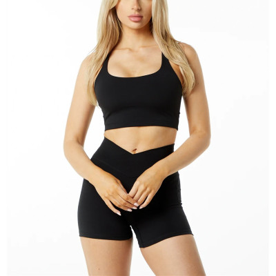 Cross waist power biker shorts for women compressive training gym shorts