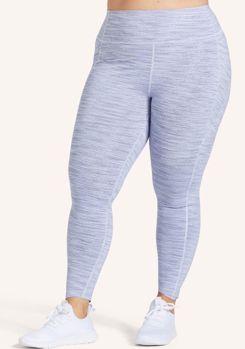 Plus size compressive yoga leggings with side pockets striped training leggings