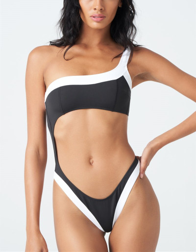 WSWT07 Women's One Piece Swimsuit single strap Beach Swimwear Bathing Suits Midriff Sexy Beachwear