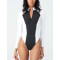 WSWT10 Womens Athletic Long Sleeve One Piece Swimsuits Surfing Swimwear Bathing Suit Color Block Trendy Beachwear