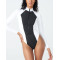 WSWT10 Womens Athletic Long Sleeve One Piece Swimsuits Surfing Swimwear Bathing Suit Color Block Trendy Beachwear