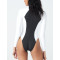 WSWT10 Womens Athletic Long Sleeve One Piece Swimsuits Surfing Swimwear Bathing Suit Color Block Trendy Beachwear