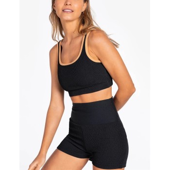 High waist ribbed spliced yoga shorts athleisure biker shorts