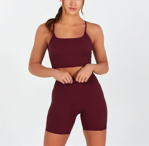 High waist no front seam yoga shorts with side pockets butt lifting biker shorts