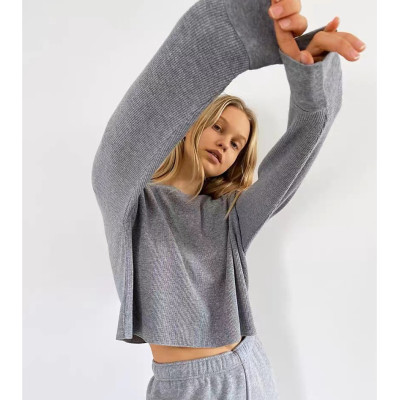 Women's crew neck Shirts Long Sleeve shirts,  Waffle t shirt for women