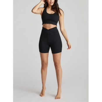 Buttery soft ribbed biker shorts criss cross plain yoga shorts