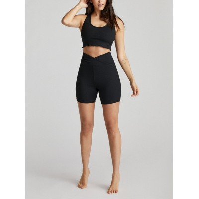 Buttery soft ribbed biker shorts criss cross plain yoga shorts