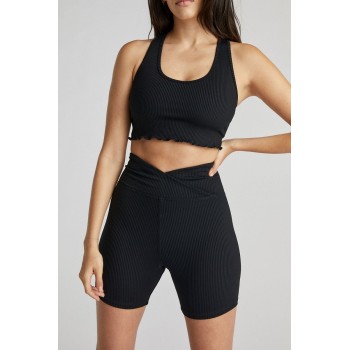 Buttery soft ribbed biker shorts criss cross plain yoga shorts