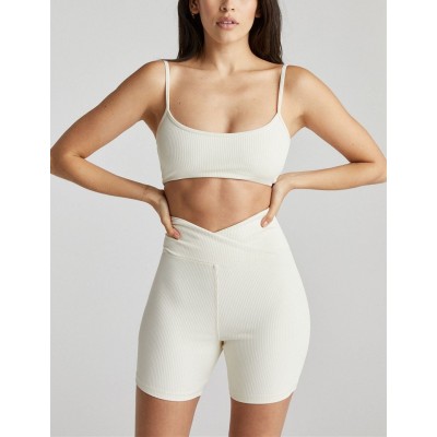 Cross over waist yoga shorts women's athleisure biker shorts