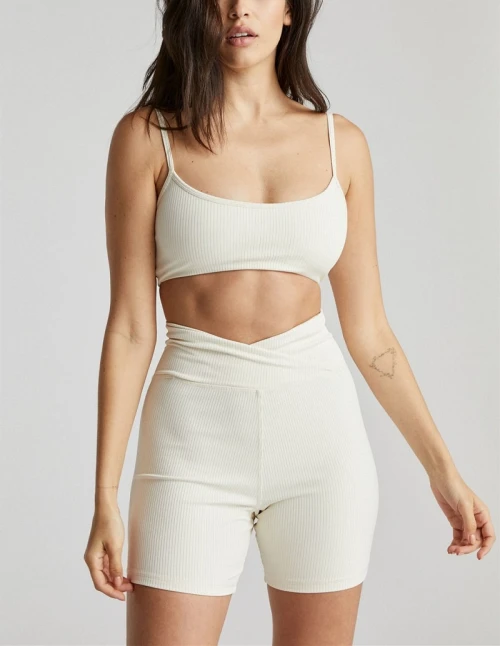 Cross over waist yoga shorts women's athleisure biker shorts