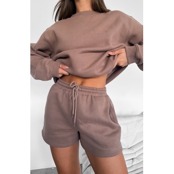 Women's Two Piece Outfit Letter Long Sleeve Crewneck Sweatshirt and Shorts Set
