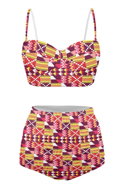 WSWT08 Colorful Print Girl Swimwear Summer Beach Women Bikinis Beachwear custom Design Swimwear Set