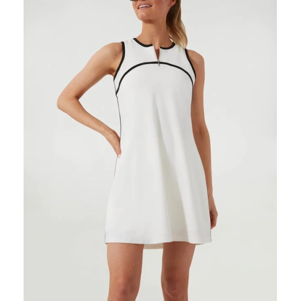 Custom black-and-white tennis dress for ladies 1/4 zipper tennis sportswear