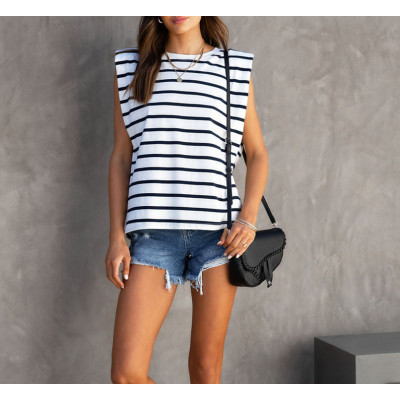 Essentials Women's Classic Fit Sleeveless shirts,  Crew neck T Shirt, striped shirts