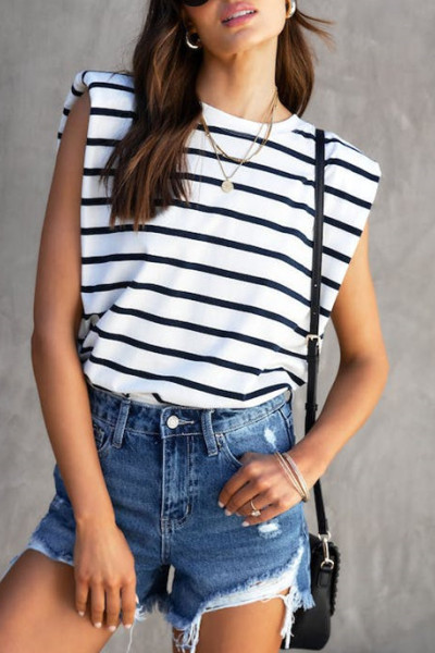 Essentials Women's Classic Fit Sleeveless shirts,  Crew neck T Shirt, striped shirts