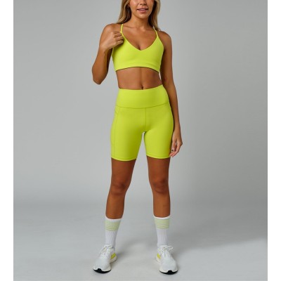 Custom neon color yoga shorts with side pockets high waisted biker shorts
