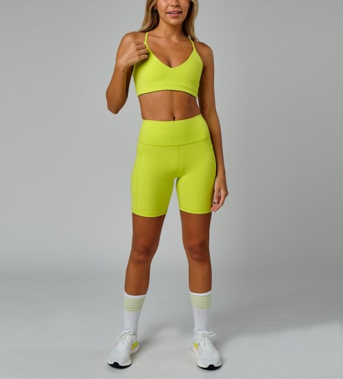 Custom neon color yoga shorts with side pockets high waisted biker shorts