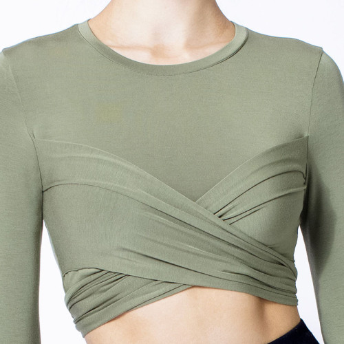 Women's long Sleeve Crop top, Criss Cross Twist Tie Crop top, dance wear