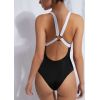Wholesale one piece sevy V neck color block swimsuits backless beachwear for women