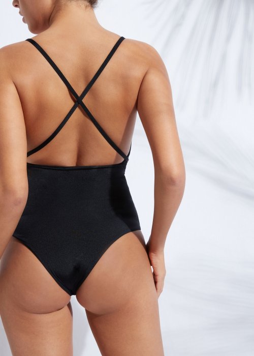 Women's plunge deep V neck swimwear cross back one piece swimsuits