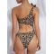 Custom leopard animal printing swimsuits one shoulder cut out beachwear